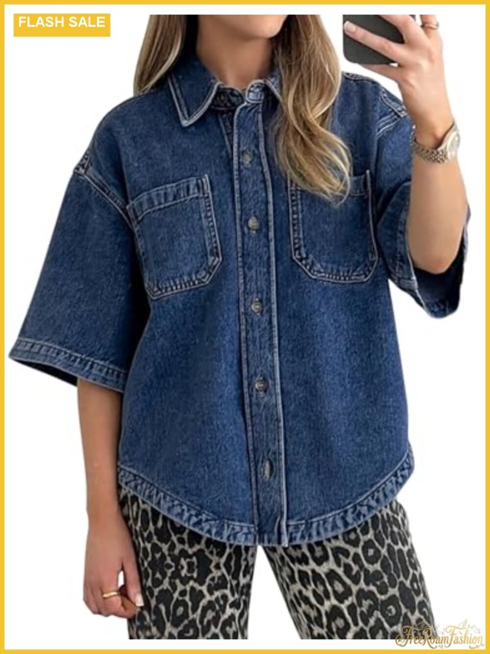 Women's Denim Button Down Shirt Lightweight Oversized Casual Cotton Blend Top